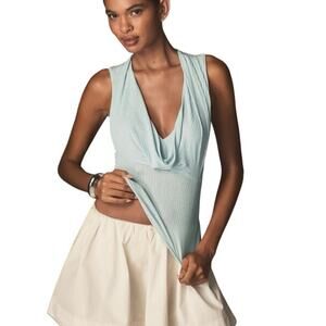 Anthropologie Crop Cowl Neck Top Light Blue NEW